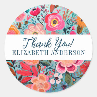 Pretty Botanical Girly Floral Thank You Classic Round Sticker