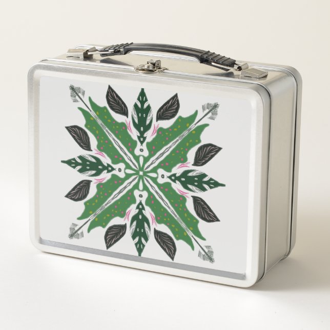 Pretty Botanical Greenery Doodle  Illustration Metal Lunch Box (Front)
