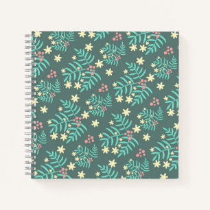 Pretty Botanical Leaves and Berries Blue Pattern Notebook