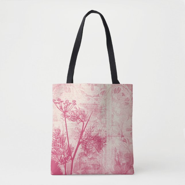 Pretty Botanical Pink Dandelion Seed Silhouette Tote Bag (Front)
