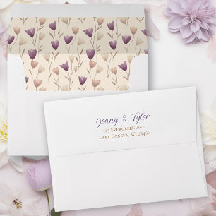Pretty Botanical Purple and Beige Wedding Envelope
