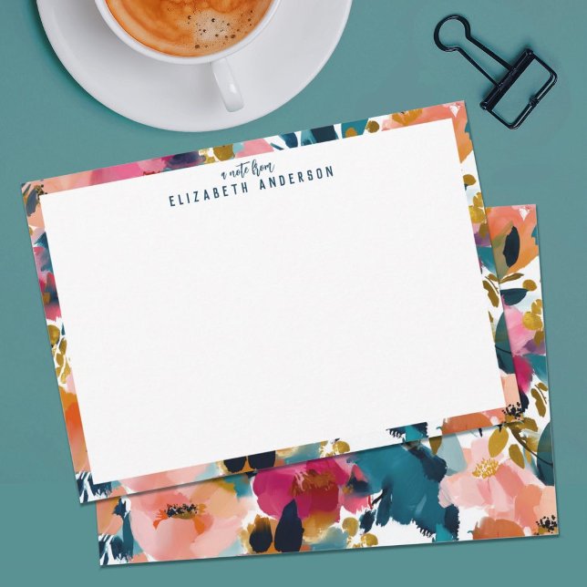Pretty Botanical Watercolor Floral Frame  Card (A pretty watercolor floral stationery note card. Personalize it with your name.)