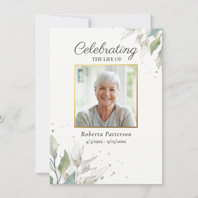 Pretty Botanicals Funeral Memorial Custom Photo Card (Front)