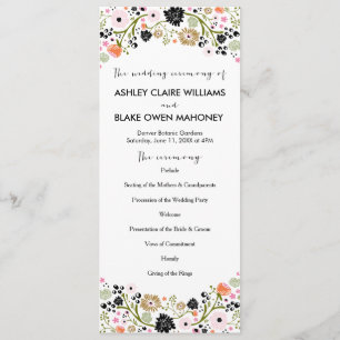 Pretty Bouquet Floral Wedding Program Black