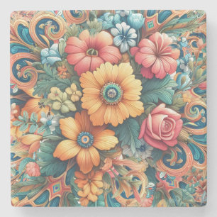 Pretty Bouquet of Summer Flowers Stone Coaster