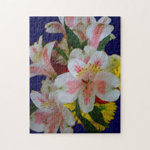 Pretty Bouquet of White and Pink Peruvian Lilies Jigsaw Puzzle