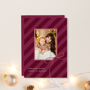 Pretty Bow Christmas Stripes Simple Elegant Photo Holiday Card