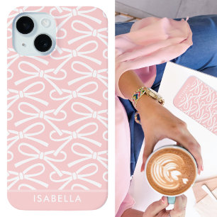 Pretty Bow Custom Name Pink iPhone 15 Case