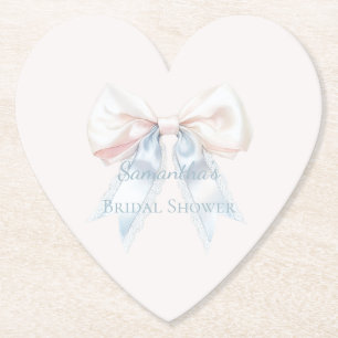 Pretty Bow in Blue Blush Bridal Shower Paper Coaster