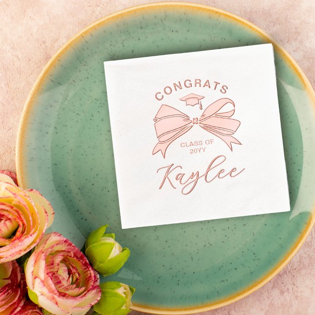 Pretty Bow Name in Script Congrats Grad Foil Napkins (Creator Uploaded)