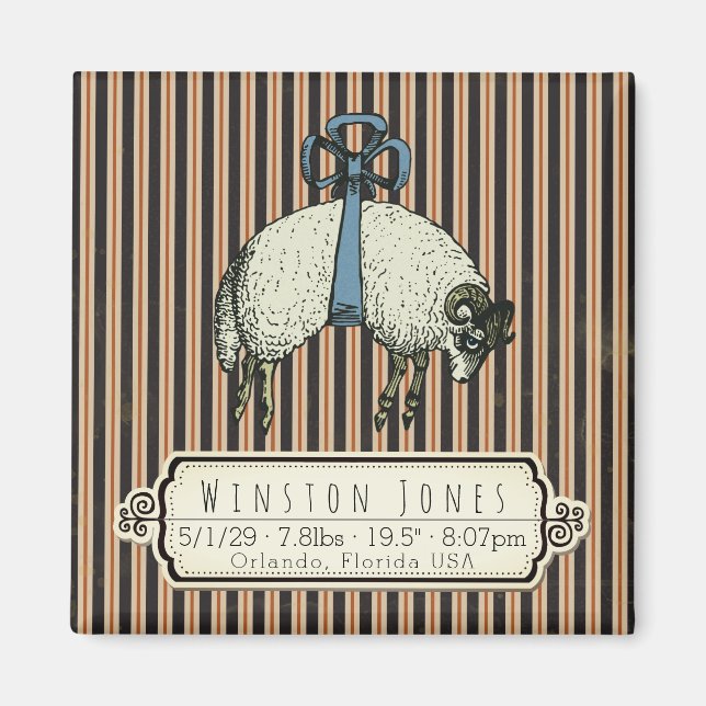 Pretty Bow Sheep™ Collection - Birth Info / Magnet (Front)