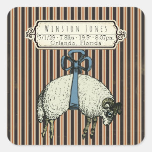 Pretty Bow Sheep™ Collection - Birth Info / Square Sticker