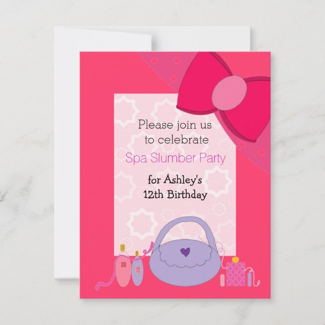 Pretty Bow Spa Birthday Party Invitation (Front)