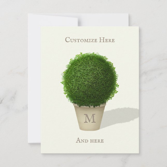 Pretty Boxwood Topiary Monogrammed & Personalised Card (Front)