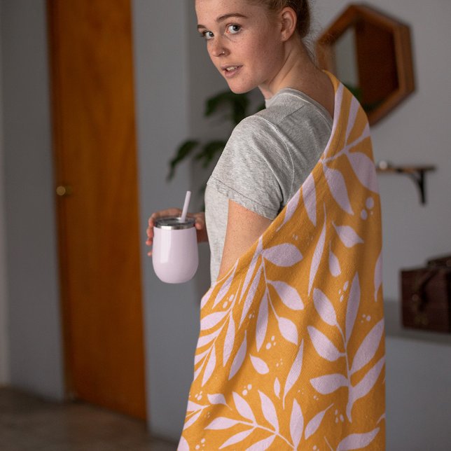 Pretty branches - orange and pink fleece blanket (Creator Uploaded)