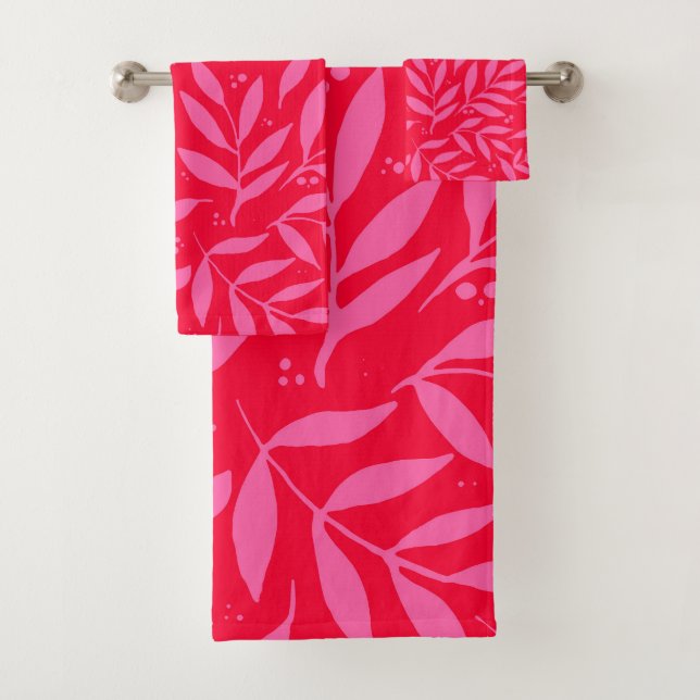 Pretty branches - pink and red bath towel set (Insitu)
