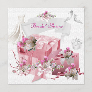 Pretty Bridal Shower White Pink Gifts Flowers Invitation