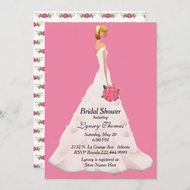 Pretty Bride Pink Bridal Shower Invitation (Front/Back)