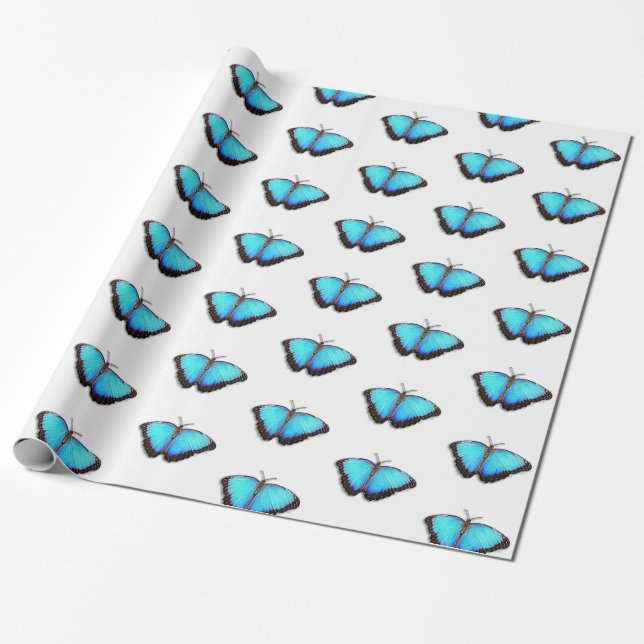 Pretty bright blue Butterfly Gift Wrap (Unrolled)