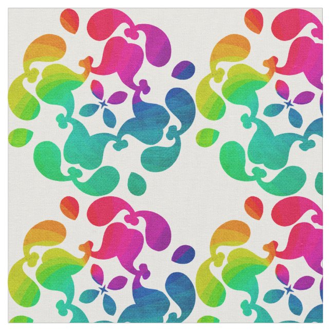 Pretty Bright Colourful Rainbow Flowery Patterned Fabric (Close Up)