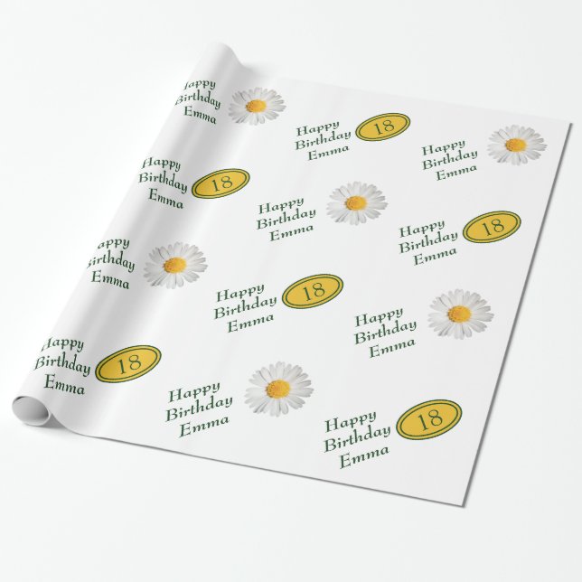 Pretty Bright Daisy Any Age Birthday Gift Wrapping Paper (Unrolled)