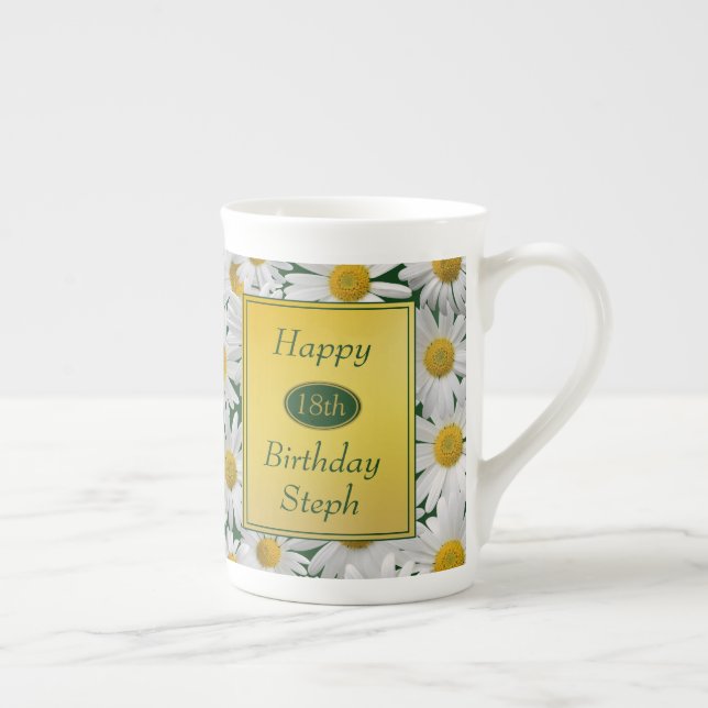 Pretty Bright Daisy Birthday Photo Gift Bone China Mug (Right)