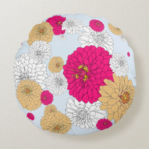 Pretty Bright Floral Pillow Pink Tan Blue