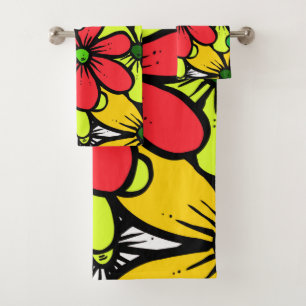 Pretty Bright Grouping of Summer Flowers Bath Towel Set
