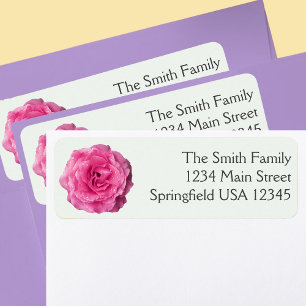 Pretty Bright Pink Rose Floral Return Address Label