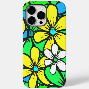 Pretty Bright Summer Flowers Blue Yellow and Green iPhone 14 Pro Max Case