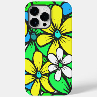 Pretty Bright Summer Flowers Blue Yellow and Green iPhone 14 Pro Max Case