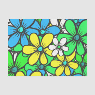 Pretty Bright Summer Flowers Blue Yellow and Green Tissue Paper
