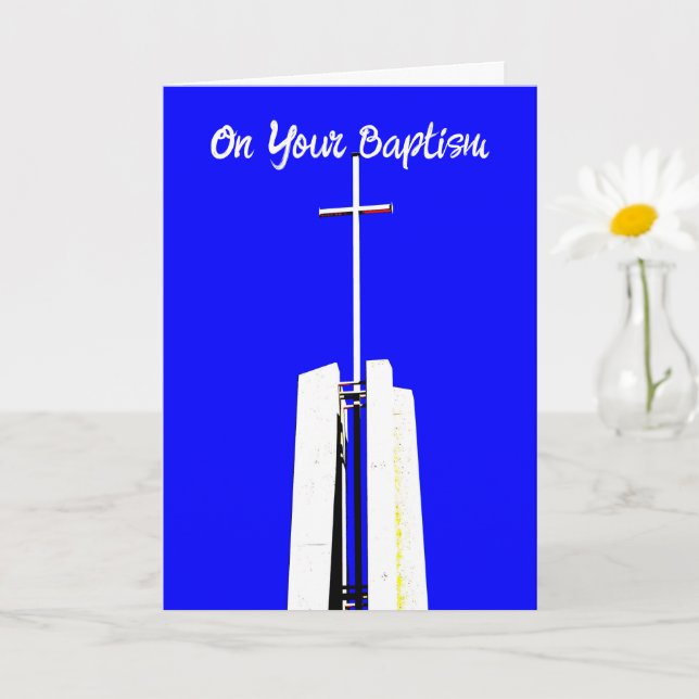 Pretty Brilliant Blue Sky Cross Baptism Card (Small Plant)