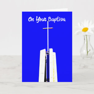 Pretty Brilliant Blue Sky Cross Baptism Card