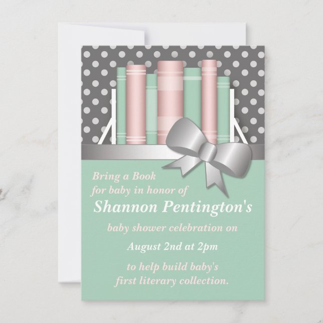 Pretty Bring a Book Baby Shower Invitations (Front)