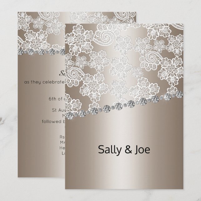 PRETTY BRONZE LACE DIAMOND WEDDING INVITATIONS (Front/Back)