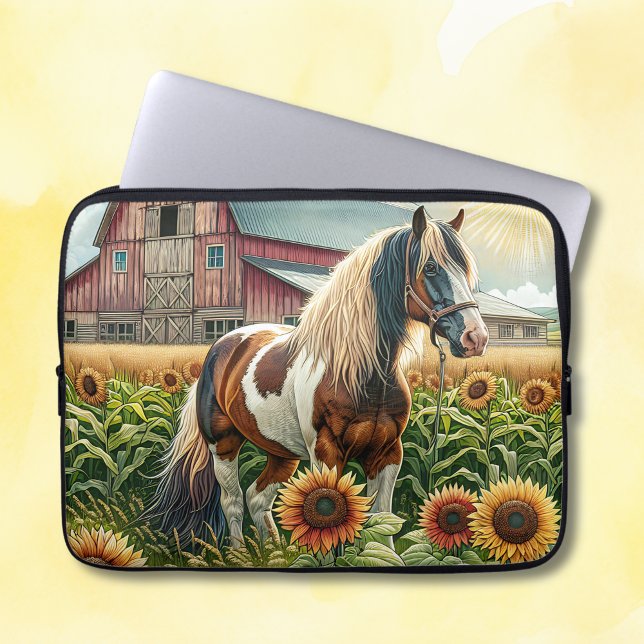 Pretty Brown and White Horse on Rustic Farm Laptop Sleeve (Creator Uploaded)
