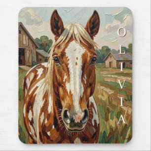 Pretty Brown and White Horse Personalised Mouse Pad