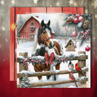 Pretty Brown and White Horse Rustic Farm Christmas
