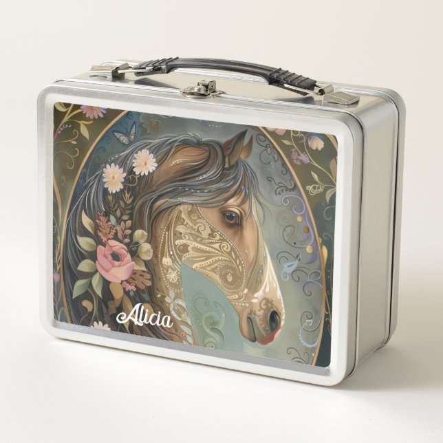 Pretty Brown Fantasy Horse in Enchanted Forest Metal Lunch Box (Front)