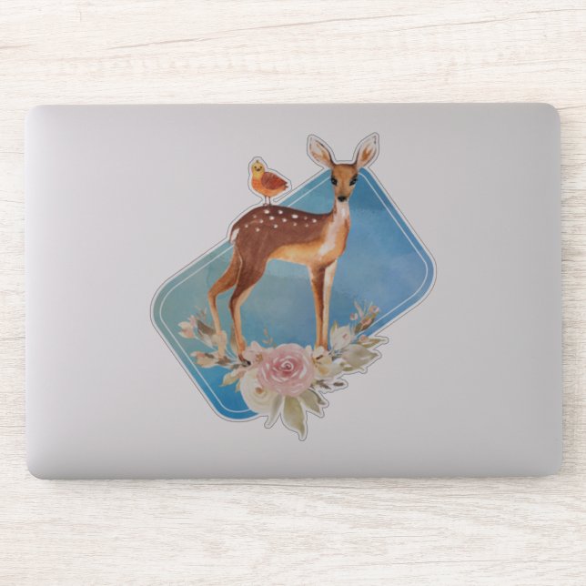 Pretty Brown Fawn with Bird and Roses (Computer)
