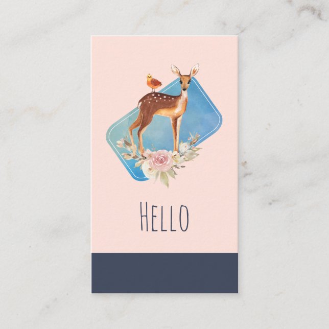 Pretty Brown Fawn with Bird and Roses Business Card (Front)