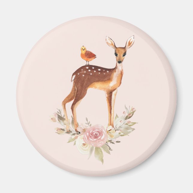 Pretty Brown Fawn with Bird and Roses Magnet (Front)