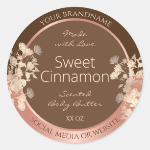Pretty Brown Floral Product Labels Rose Gold Frame