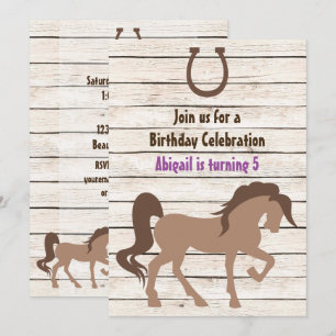 Pretty Brown Horse and Barn Wood Girl's Birthday Invitation