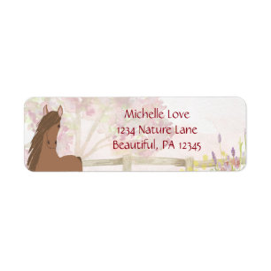Pretty Brown Horse and Flowers Address Return Address Label