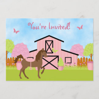 Pretty Brown Horse and Flowers Birthday Invitation