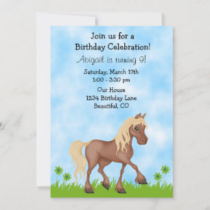 Pretty Brown Horse Girls Birthday Invitation