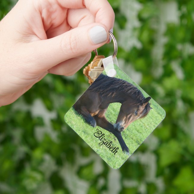 Pretty Brown Horse Laying in the Grass Key Ring (Hand)