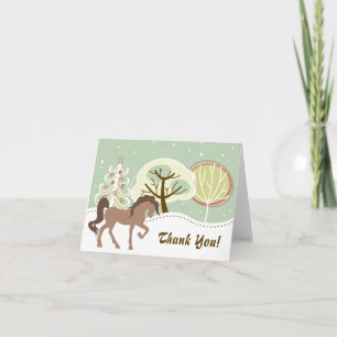 Pretty Brown Horse Snowy Winter Forest Thank You Card